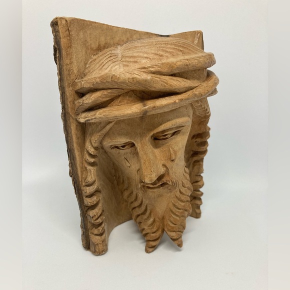Vintage Weeping Jesus Wood Hand Carved Religious Folk Art - Picture 2 of 8